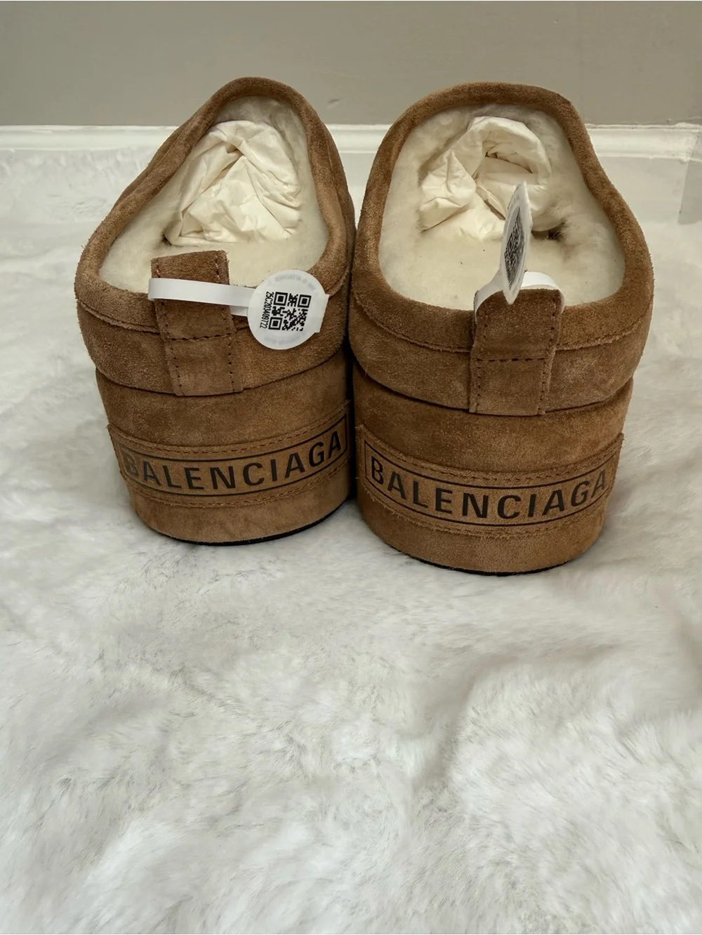 Balenciaga Alaska Platform Slides Brown White Shearling Sz 41